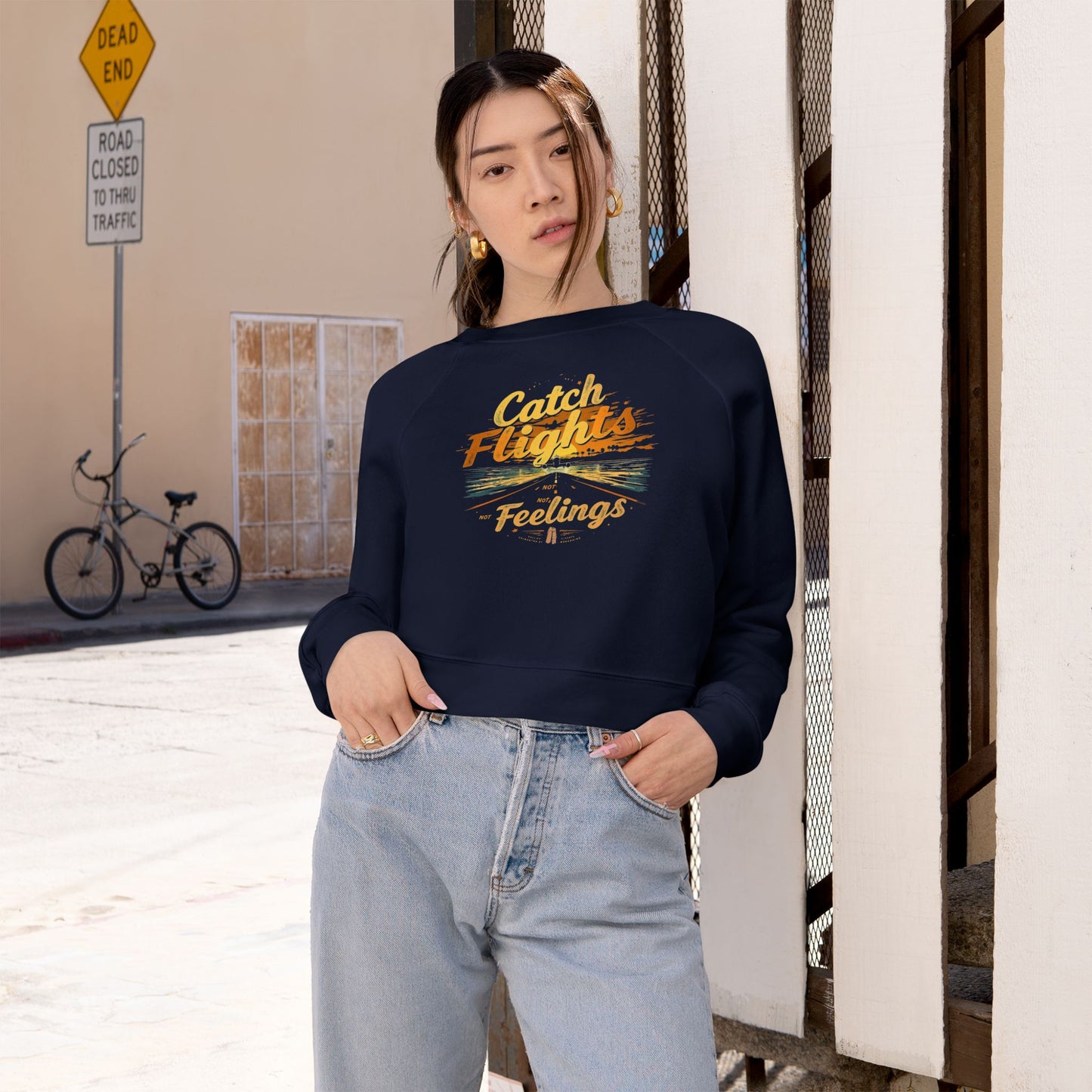 Catch Flights Feelings Cropped Pullover, Trendy Fleece Sweatshirt, Travel-Inspired Top, Stylish Layering Piece, Perfect Gift for Adventurers