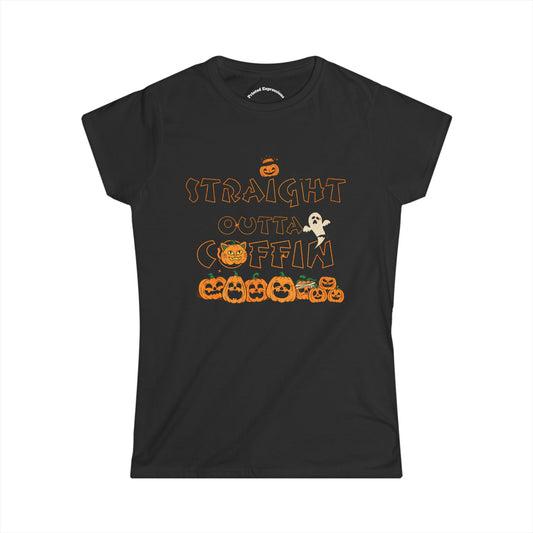 Halloween Graphic Tee, Straight Outta Coffin Shirt, Women's Casual Shirt, Fall Fashion, Spooky Season Outfit
