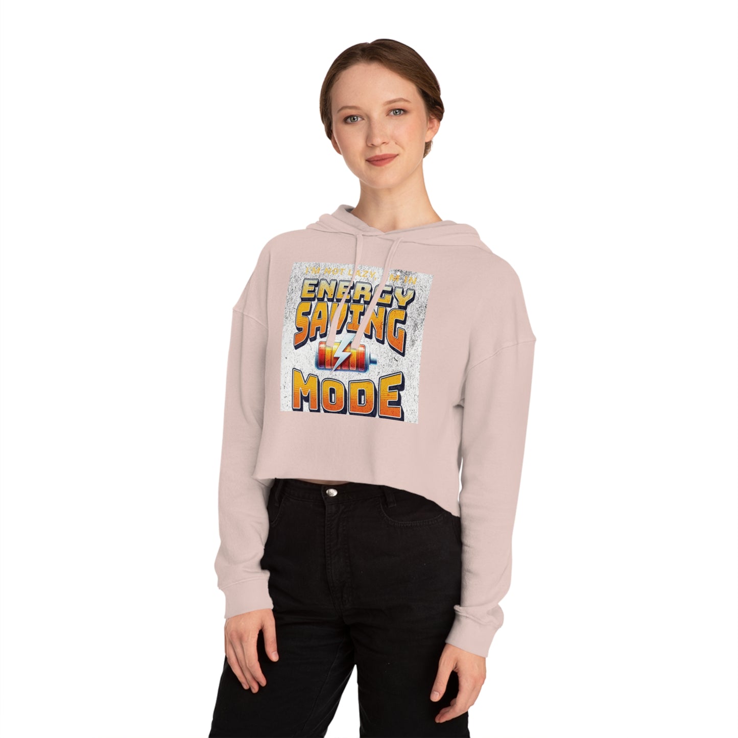 Energy Saving Mode Cropped Hoodie, Fun Sweatshirt for Women, Casual Wear, Unique Gift for Relaxation, Trendy Fashion