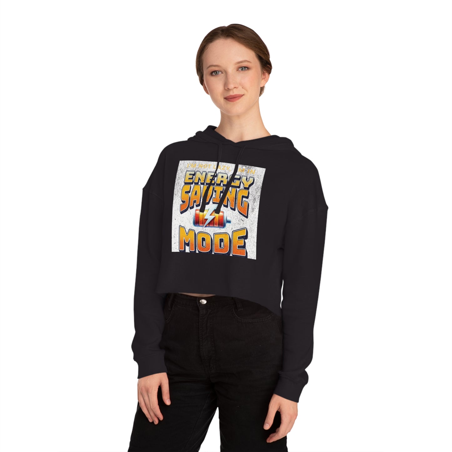 Energy Saving Mode Cropped Hoodie, Fun Sweatshirt for Women, Casual Wear, Unique Gift for Relaxation, Trendy Fashion