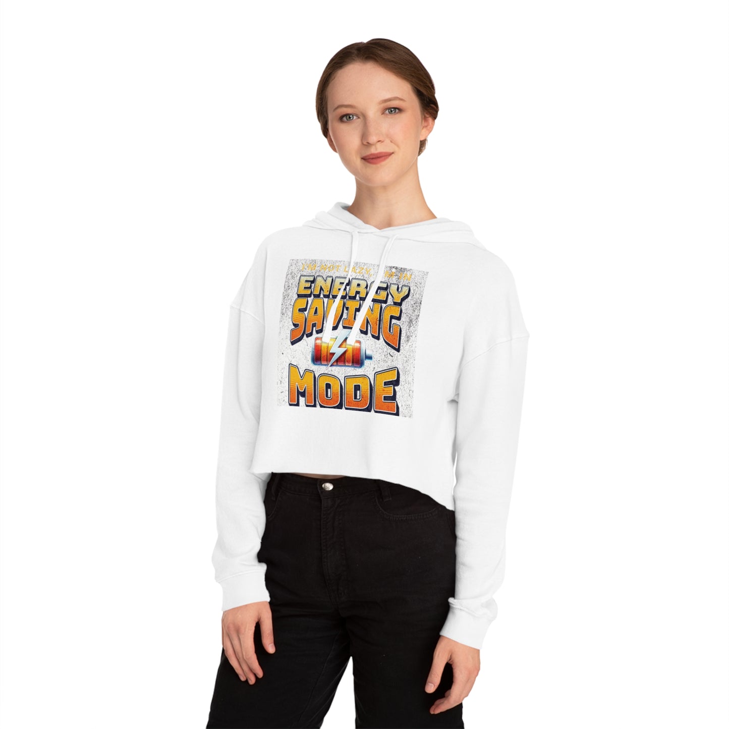 Energy Saving Mode Cropped Hoodie, Fun Sweatshirt for Women, Casual Wear, Unique Gift for Relaxation, Trendy Fashion