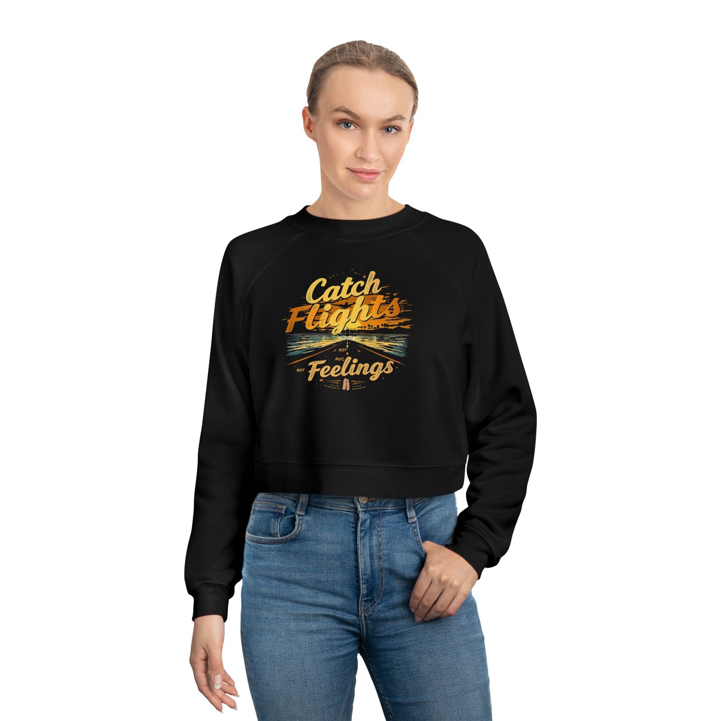 Catch Flights Feelings Cropped Pullover, Trendy Fleece Sweatshirt, Travel-Inspired Top, Stylish Layering Piece, Perfect Gift for Adventurers