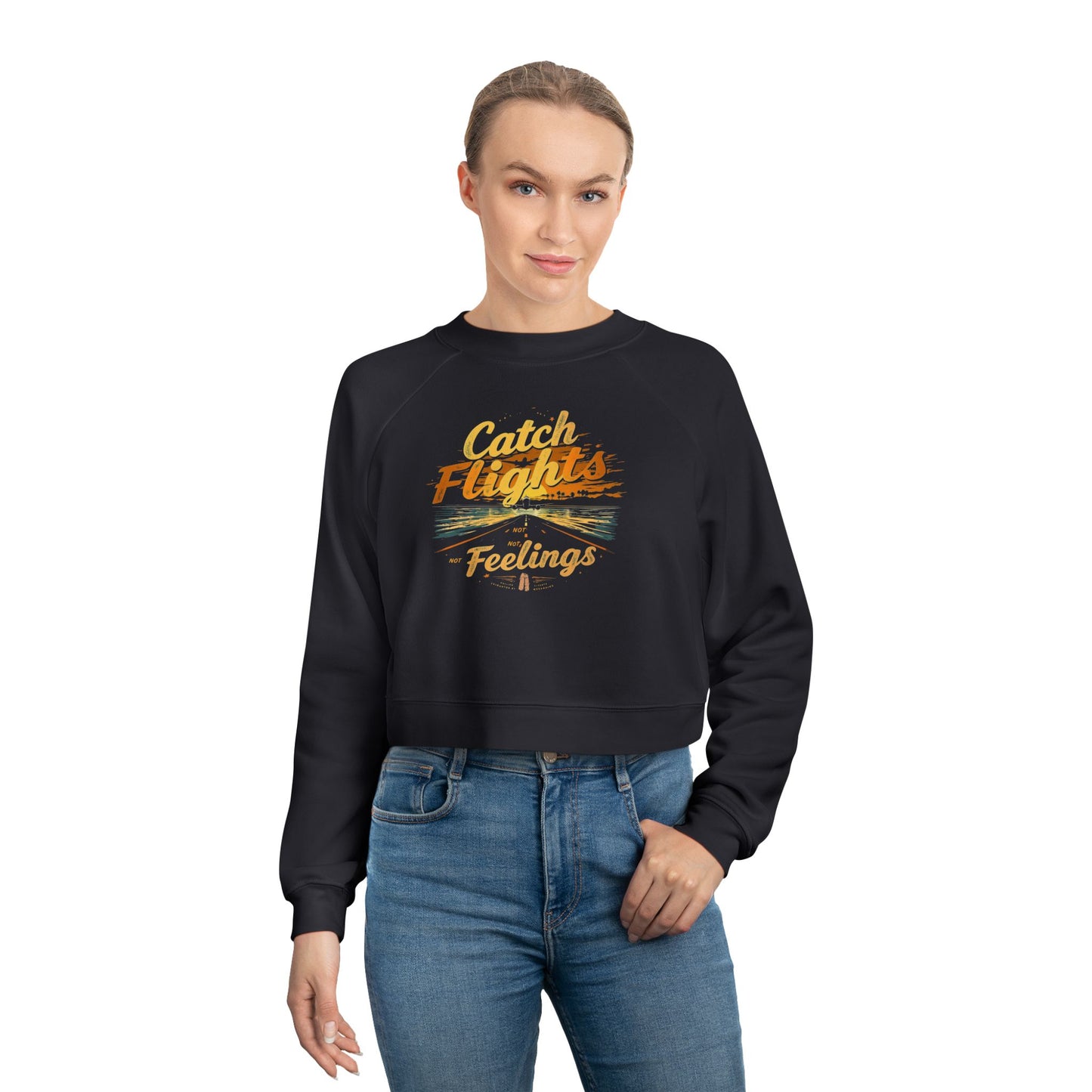 Catch Flights Feelings Cropped Pullover, Trendy Fleece Sweatshirt, Travel-Inspired Top, Stylish Layering Piece, Perfect Gift for Adventurers