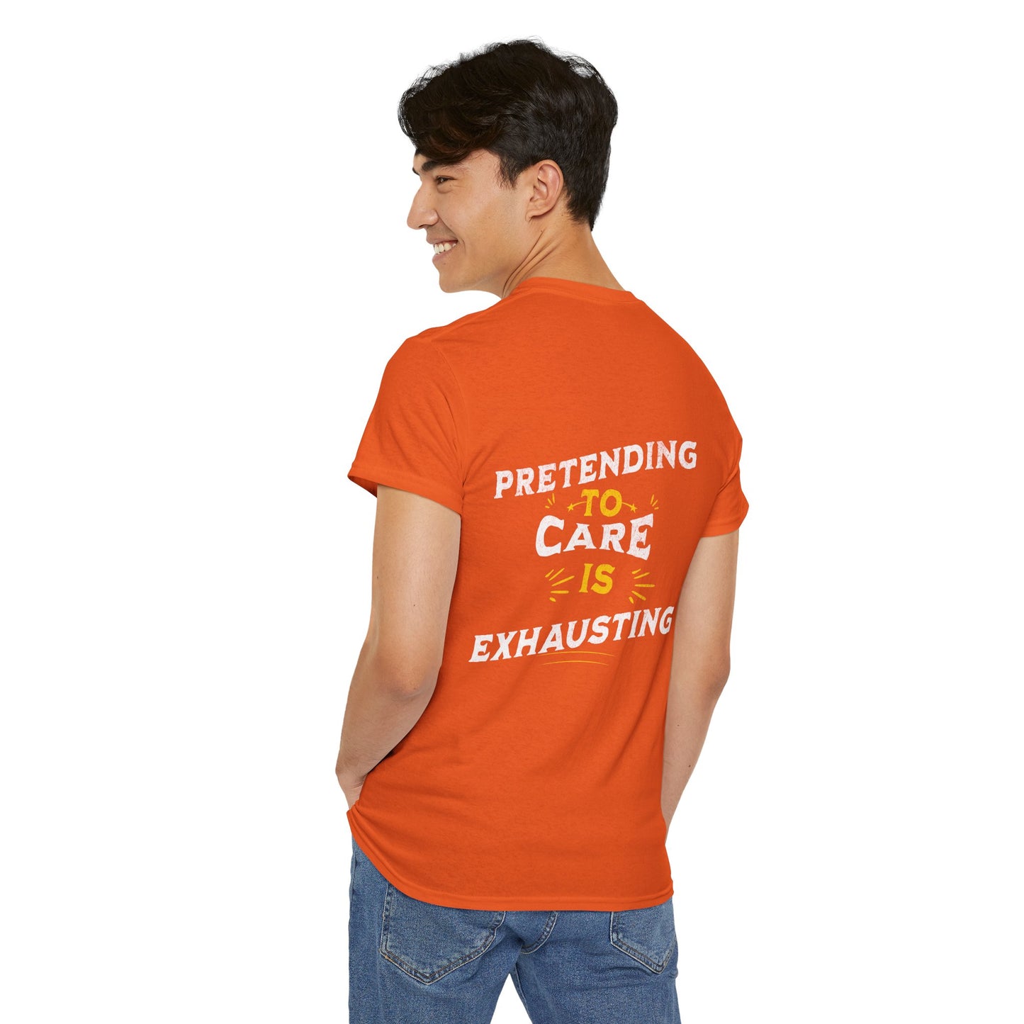 Unisex Heavy Cotton Tee: "Pretending to Care is Exhausting" T-Shirt, Casual Wear, Everyday Humor Tee, Gifts for Friends, Relaxed Fit