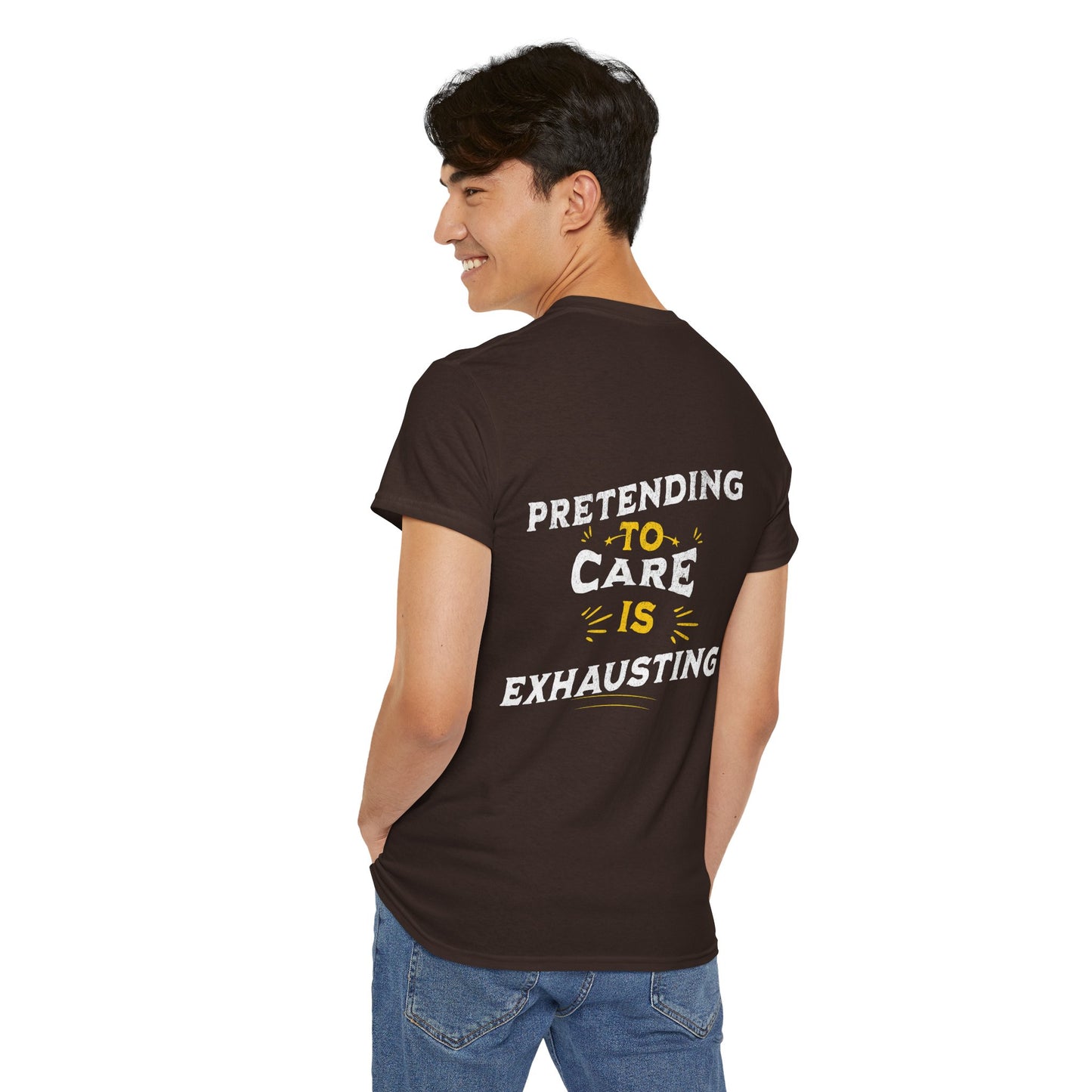 Unisex Heavy Cotton Tee: "Pretending to Care is Exhausting" T-Shirt, Casual Wear, Everyday Humor Tee, Gifts for Friends, Relaxed Fit