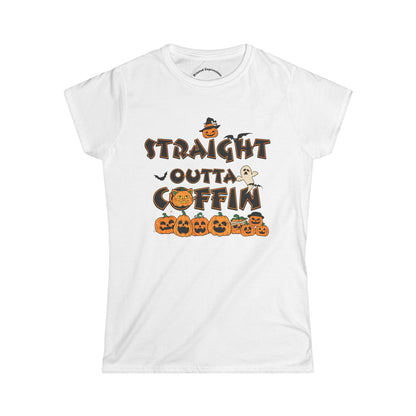 Halloween Graphic Tee, Straight Outta Coffin Shirt, Women's Casual Shirt, Fall Fashion, Spooky Season Outfit
