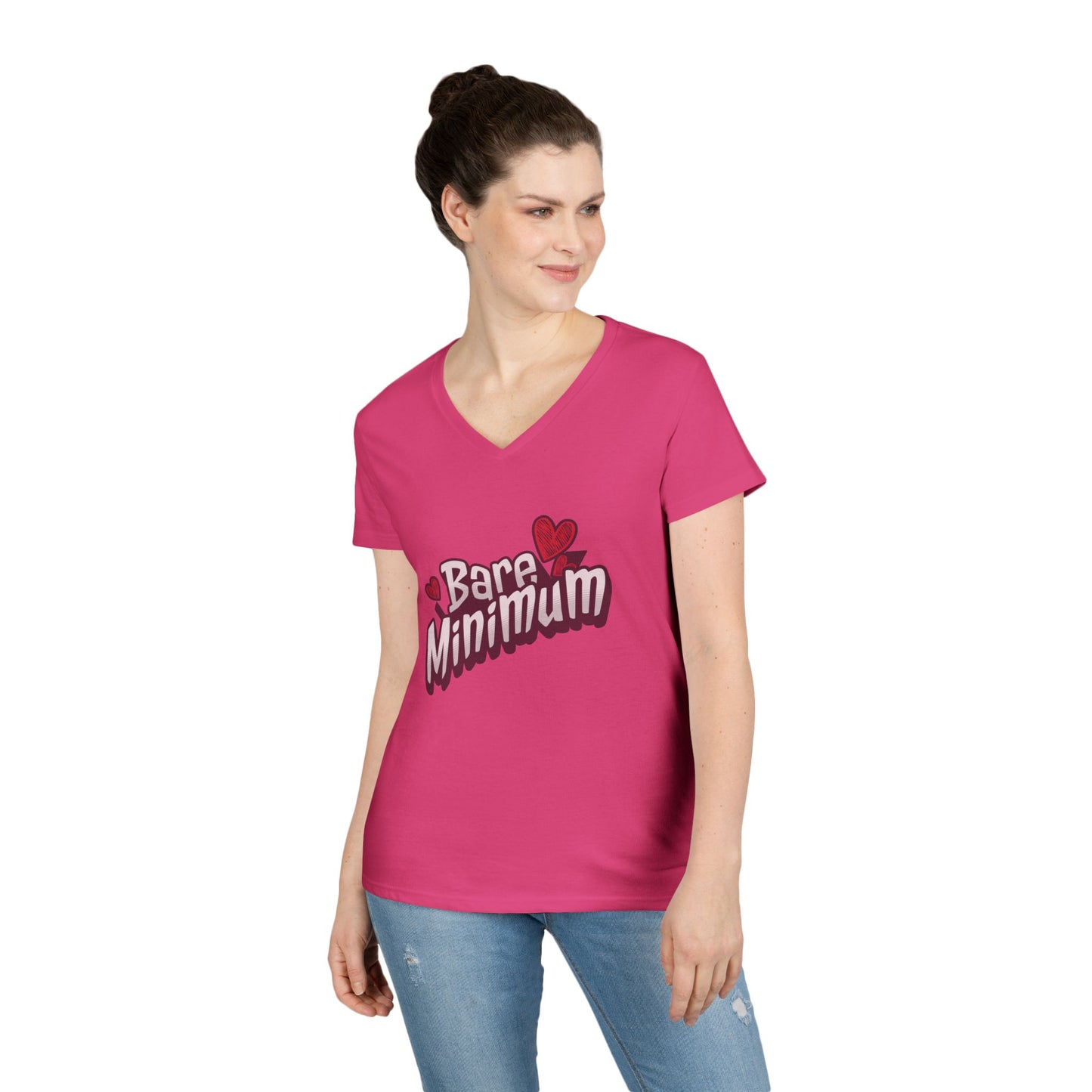 Cute ‘Bare Minimum’ Ladies' V-Neck T-Shirt, Gift for Her, Casual Wear, Funny Quote Tee, Spring Fashion, Everyday Comfort