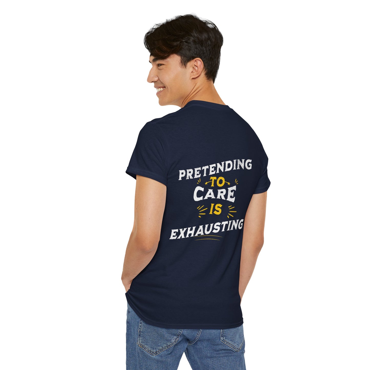 Unisex Heavy Cotton Tee: "Pretending to Care is Exhausting" T-Shirt, Casual Wear, Everyday Humor Tee, Gifts for Friends, Relaxed Fit