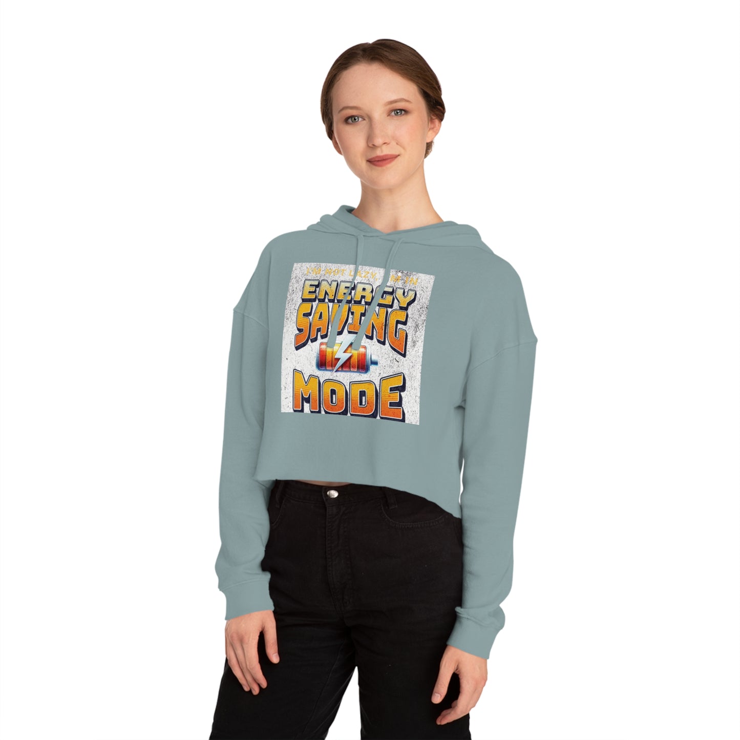 Energy Saving Mode Cropped Hoodie, Fun Sweatshirt for Women, Casual Wear, Unique Gift for Relaxation, Trendy Fashion