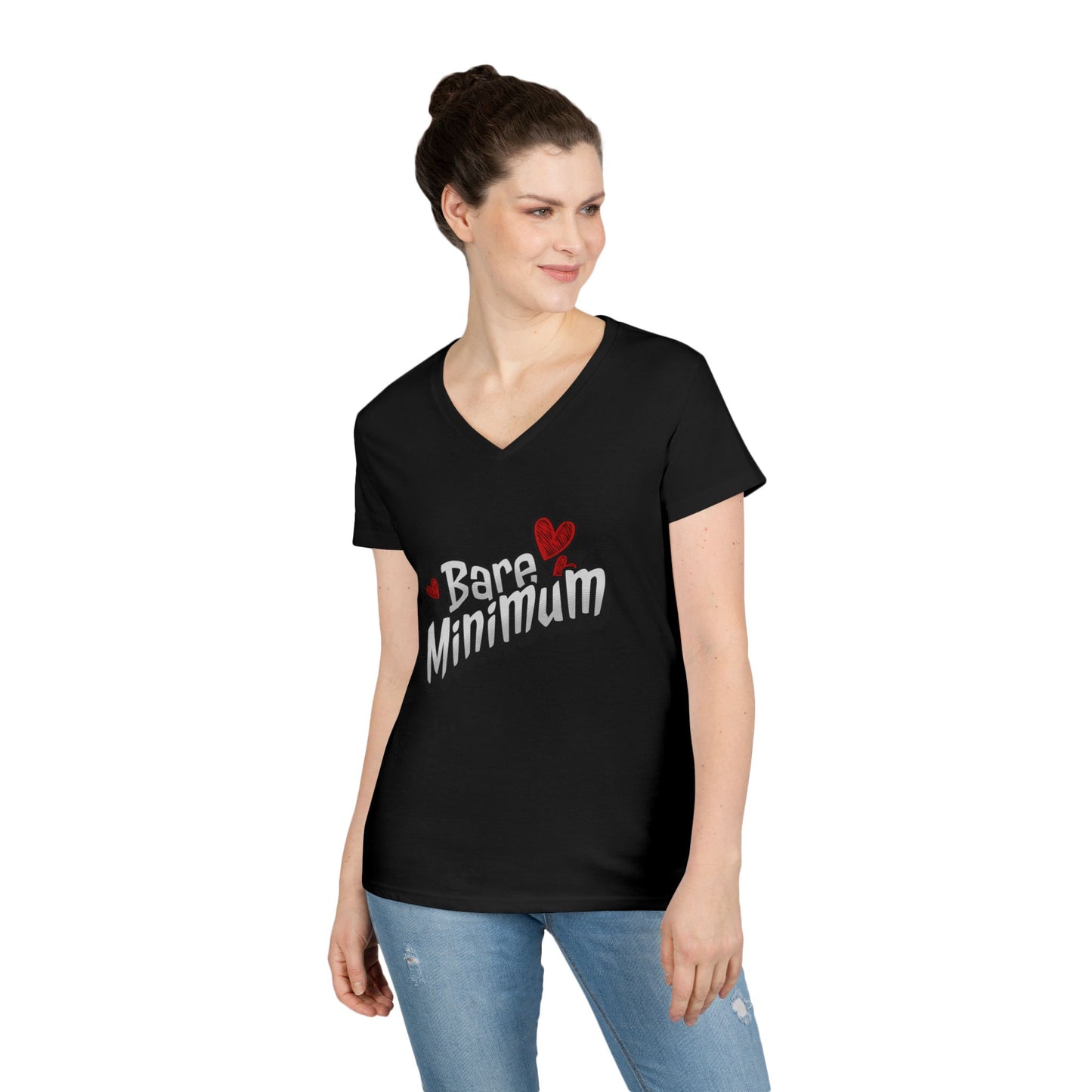 Cute ‘Bare Minimum’ Ladies' V-Neck T-Shirt, Gift for Her, Casual Wear, Funny Quote Tee, Spring Fashion, Everyday Comfort