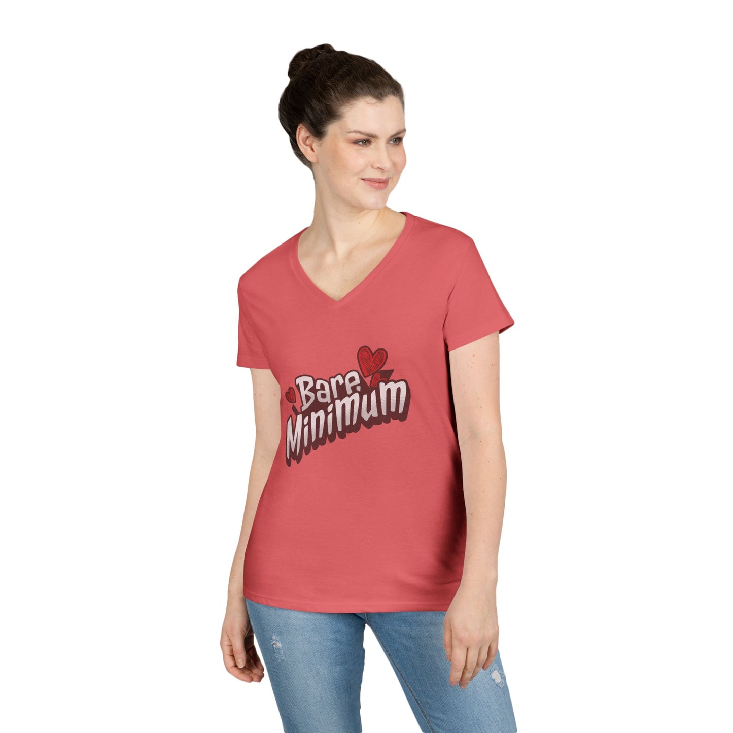 Cute ‘Bare Minimum’ Ladies' V-Neck T-Shirt, Gift for Her, Casual Wear, Funny Quote Tee, Spring Fashion, Everyday Comfort