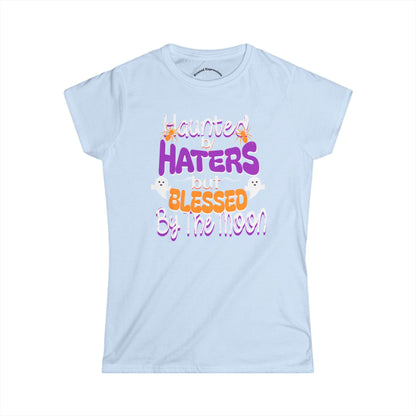 Haunted by Haters Softstyle Tee, Halloween T-Shirt, Witchy Graphic Tee, Blessed by the Moon Shirt, Spooky Season Apparel