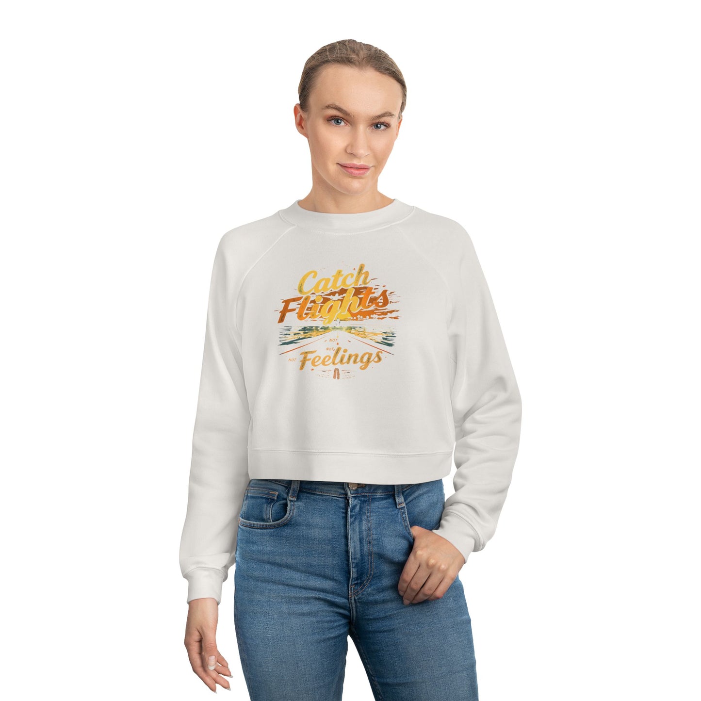 Catch Flights Feelings Cropped Pullover, Trendy Fleece Sweatshirt, Travel-Inspired Top, Stylish Layering Piece, Perfect Gift for Adventurers