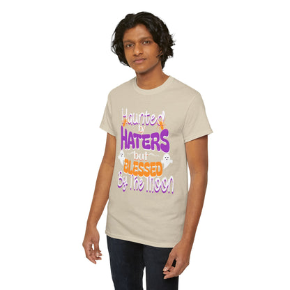 Haunted by Haters Unisex Heavy Cotton Tee - Fun Halloween Shirt, Spooky Gift, Casual Everyday Wear, Autumn Vibes, Unique Tee