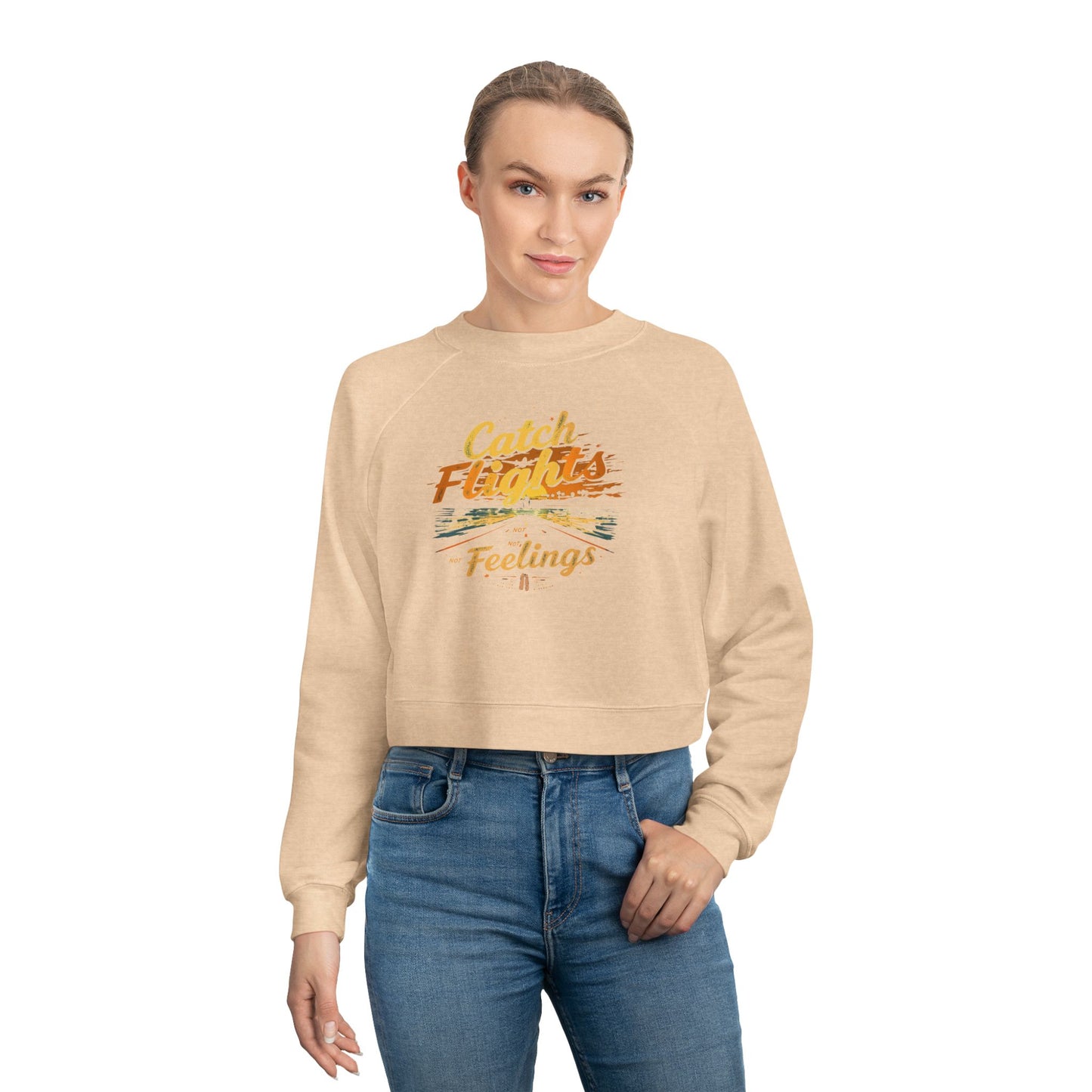 Catch Flights Feelings Cropped Pullover, Trendy Fleece Sweatshirt, Travel-Inspired Top, Stylish Layering Piece, Perfect Gift for Adventurers