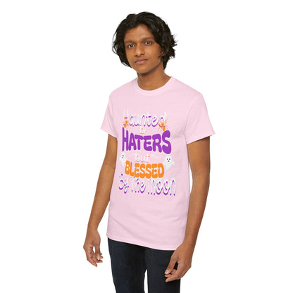 Haunted by Haters Unisex Heavy Cotton Tee - Fun Halloween Shirt, Spooky Gift, Casual Everyday Wear, Autumn Vibes, Unique Tee