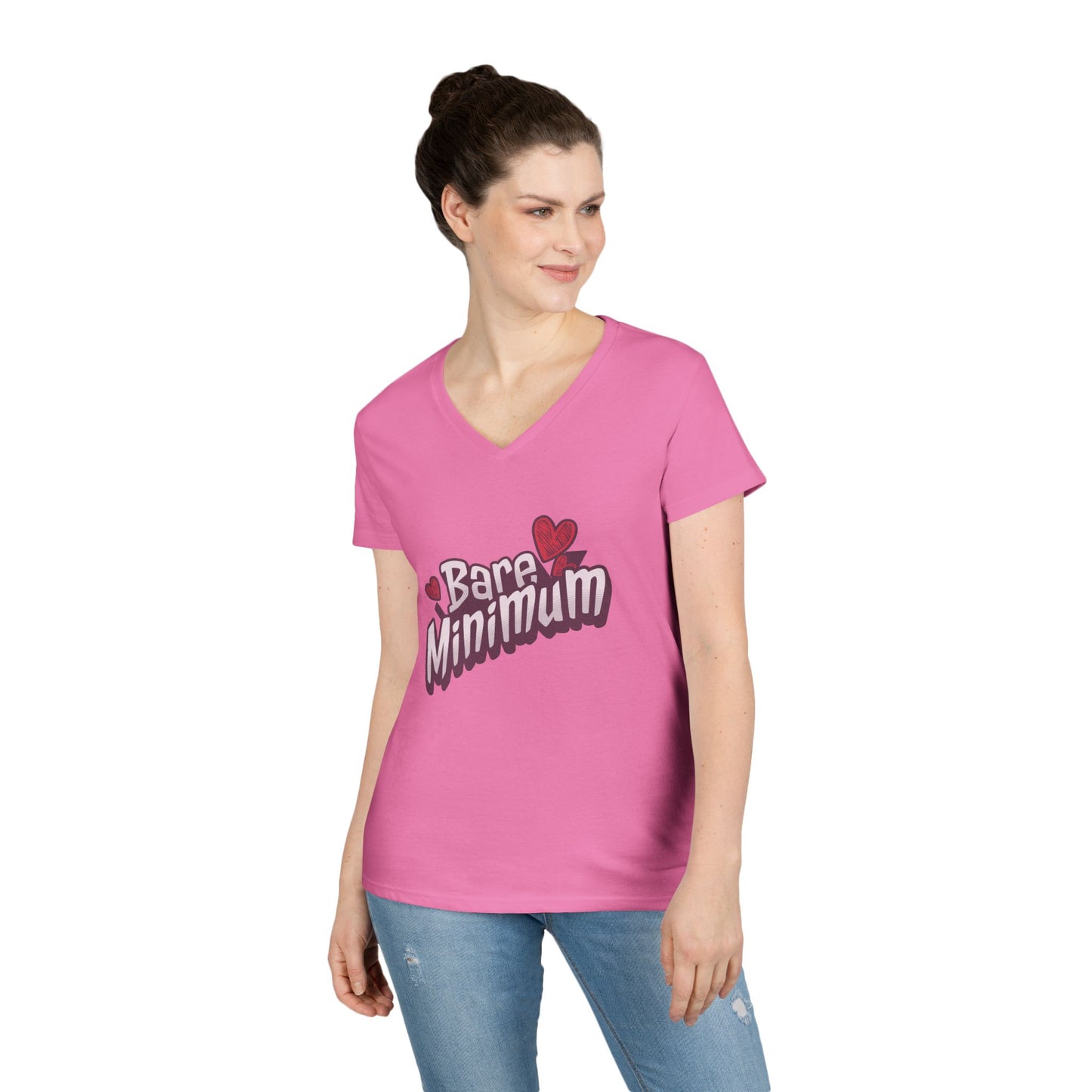 Cute ‘Bare Minimum’ Ladies' V-Neck T-Shirt, Gift for Her, Casual Wear, Funny Quote Tee, Spring Fashion, Everyday Comfort