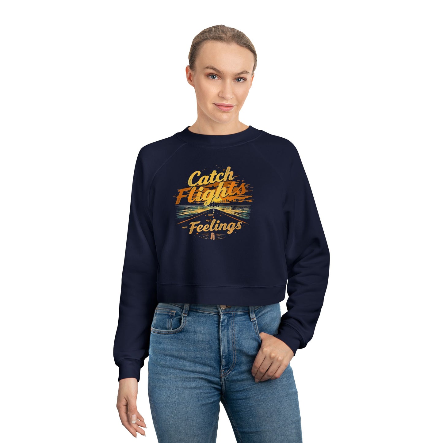 Catch Flights Feelings Cropped Pullover, Trendy Fleece Sweatshirt, Travel-Inspired Top, Stylish Layering Piece, Perfect Gift for Adventurers