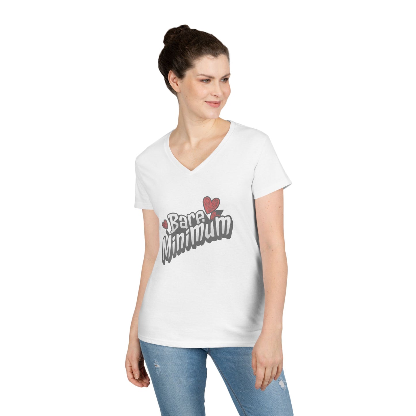 Cute ‘Bare Minimum’ Ladies' V-Neck T-Shirt, Gift for Her, Casual Wear, Funny Quote Tee, Spring Fashion, Everyday Comfort